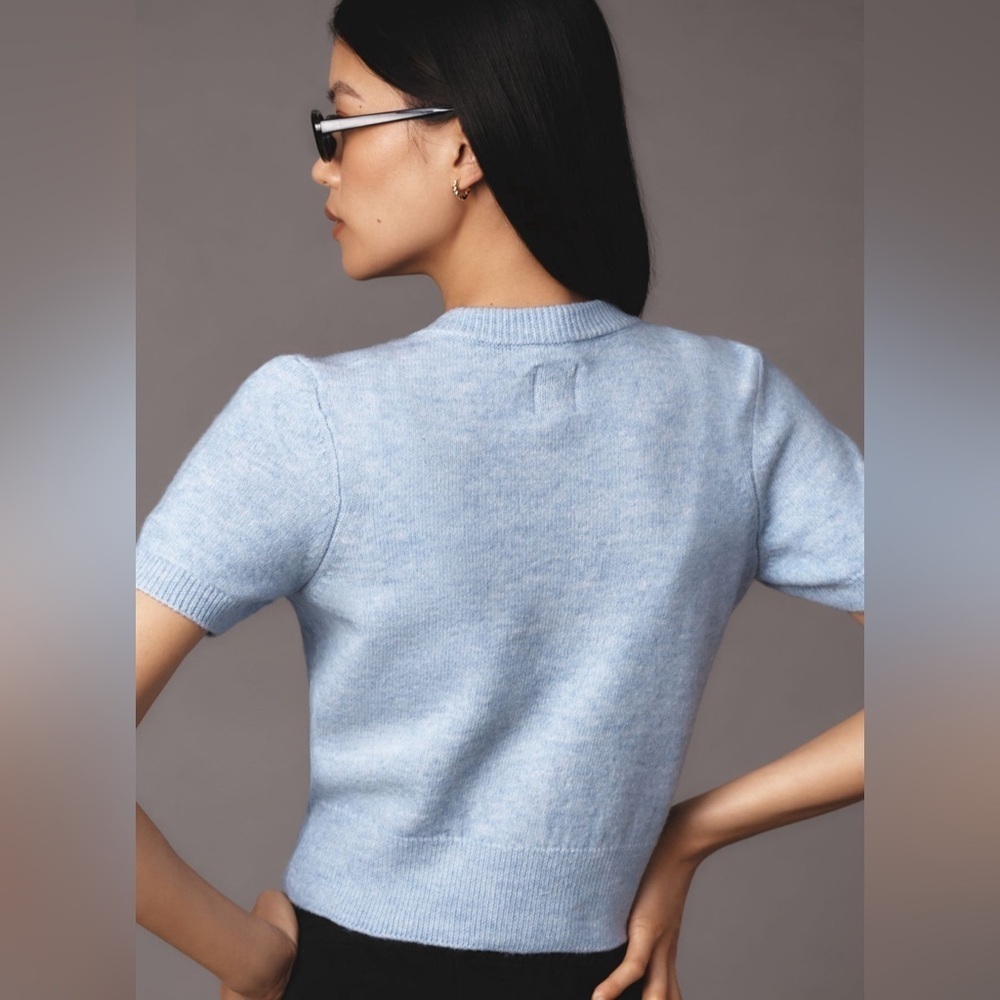 NWT! Anthropologie BABY BLUE Maeve Short-Sleeve Cardigan Sweater XXS 🟡 - Picture 2 of 4